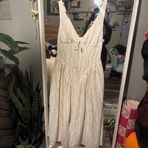 Wild Fable Women’s Midi Lace Basque Empire Waist Dress in Cream
